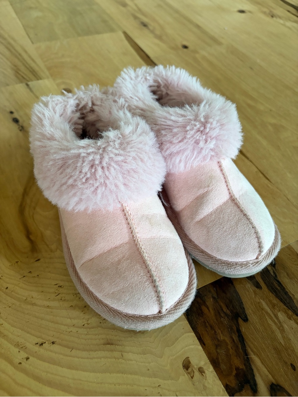 UGG Pink Plush Cuff Kids Slippers